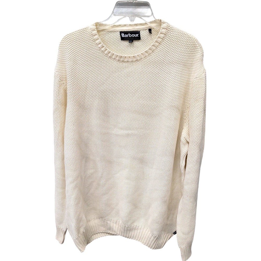 Barbour Men's Kelp Crew Sweater Cream Off White Cotton Knit Fisherman- XL